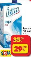 İÇİM SÜT %3 YAĞLI 1 L